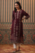 Women Wine Digital Printed Mirror Work Straight Kurta